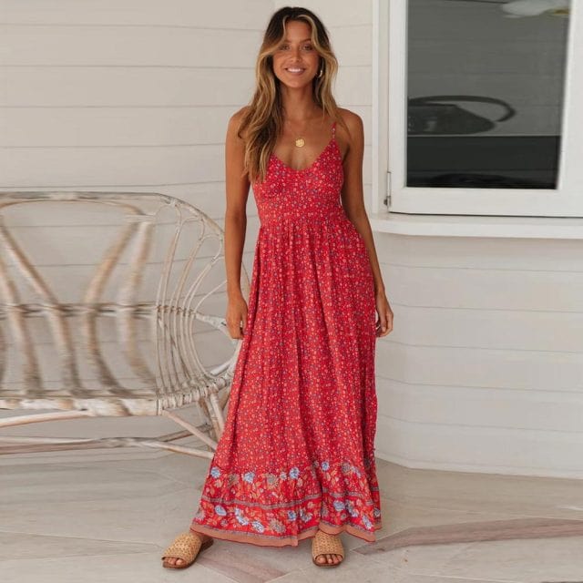 Bella Floral Dress | Boho Summer Wedding Guest Dress, Spaghetti Strap