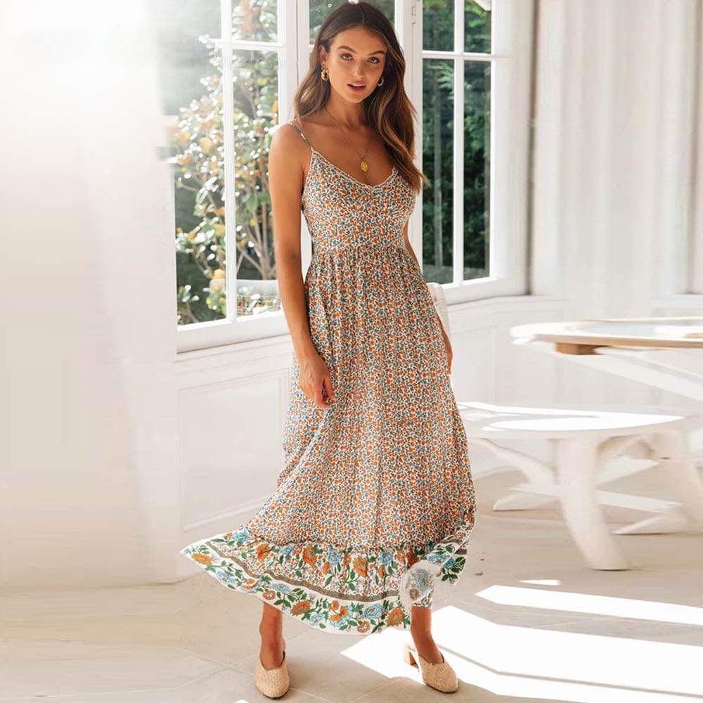 Bella Floral Dress | Boho Summer Wedding Guest Dress, Spaghetti Strap - Image 2