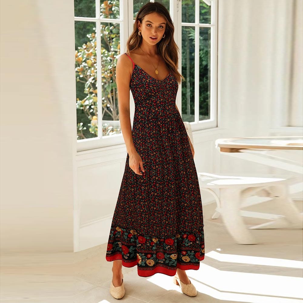 Bella Floral Dress | Boho Summer Wedding Guest Dress, Spaghetti Strap - Image 3