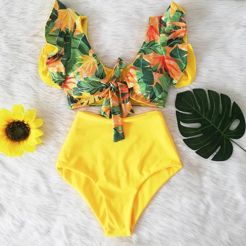 Fiona Women's Bikini Swimsuit | Floral Ruffled V-Neck, High-Waisted - Image 2
