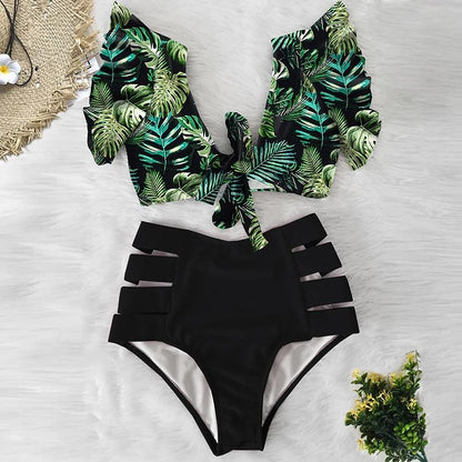 Fiona Women's Bikini Swimsuit | Floral Ruffled V-Neck, High-Waisted - Image 11