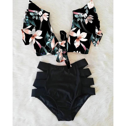 Fiona Women's Bikini Swimsuit | Floral Ruffled V-Neck, High-Waisted - Image 13