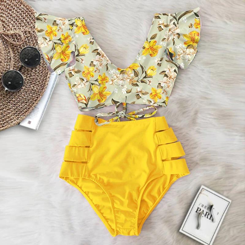 Fiona Women's Bikini Swimsuit | Floral Ruffled V-Neck, High-Waisted - Image 14