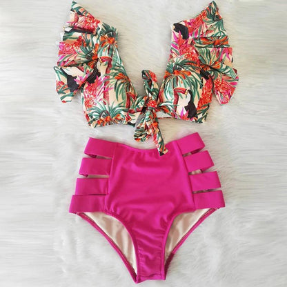 Fiona Women's Bikini Swimsuit | Floral Ruffled V-Neck, High-Waisted - Image 15