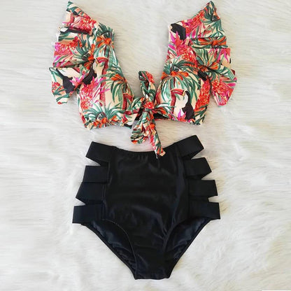 Fiona Women's Bikini Swimsuit | Floral Ruffled V-Neck, High-Waisted - Image 18