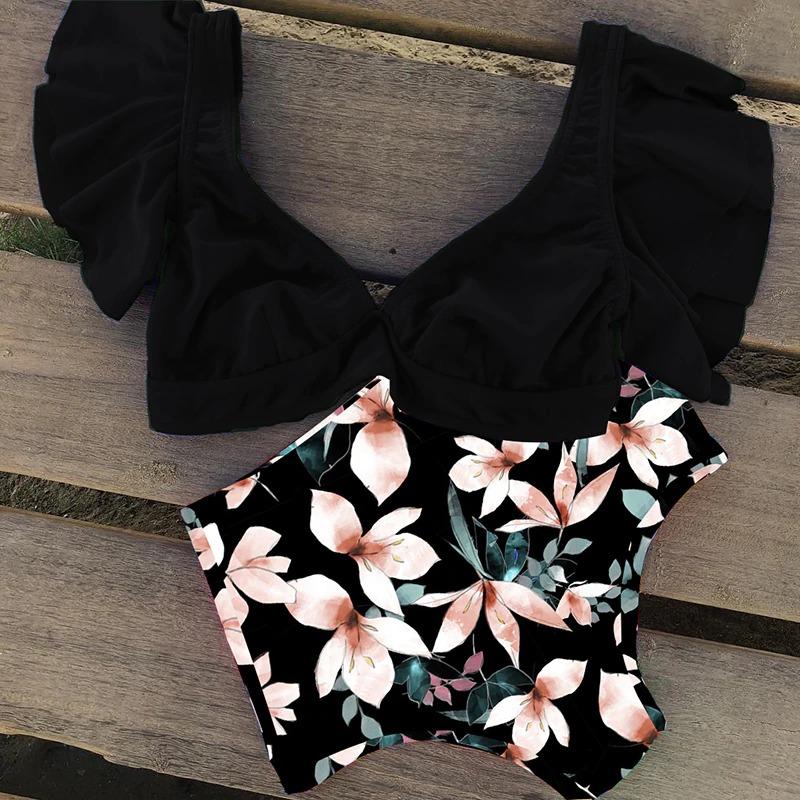 Fiona Women's Bikini Swimsuit | Floral Ruffled V-Neck, High-Waisted - Image 19