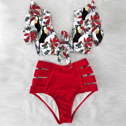 Fiona Women's Bikini Swimsuit | Floral Ruffled V-Neck, High-Waisted - Image 20