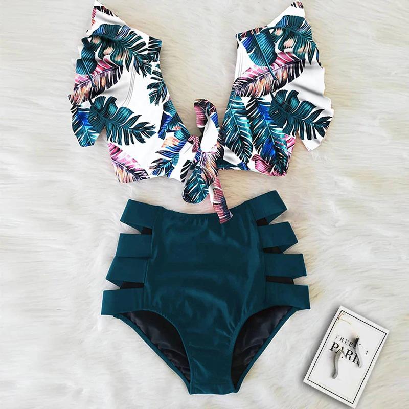 Fiona Women's Bikini Swimsuit | Floral Ruffled V-Neck, High-Waisted - Image 3