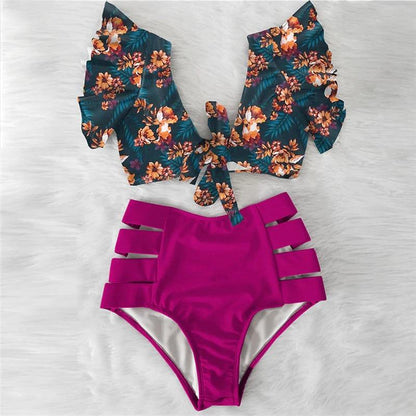 Fiona Women's Bikini Swimsuit | Floral Ruffled V-Neck, High-Waisted - Image 21