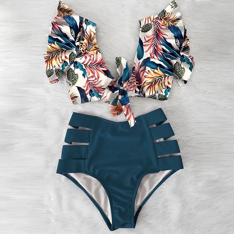 Fiona Women's Bikini Swimsuit | Floral Ruffled V-Neck, High-Waisted - Image 23