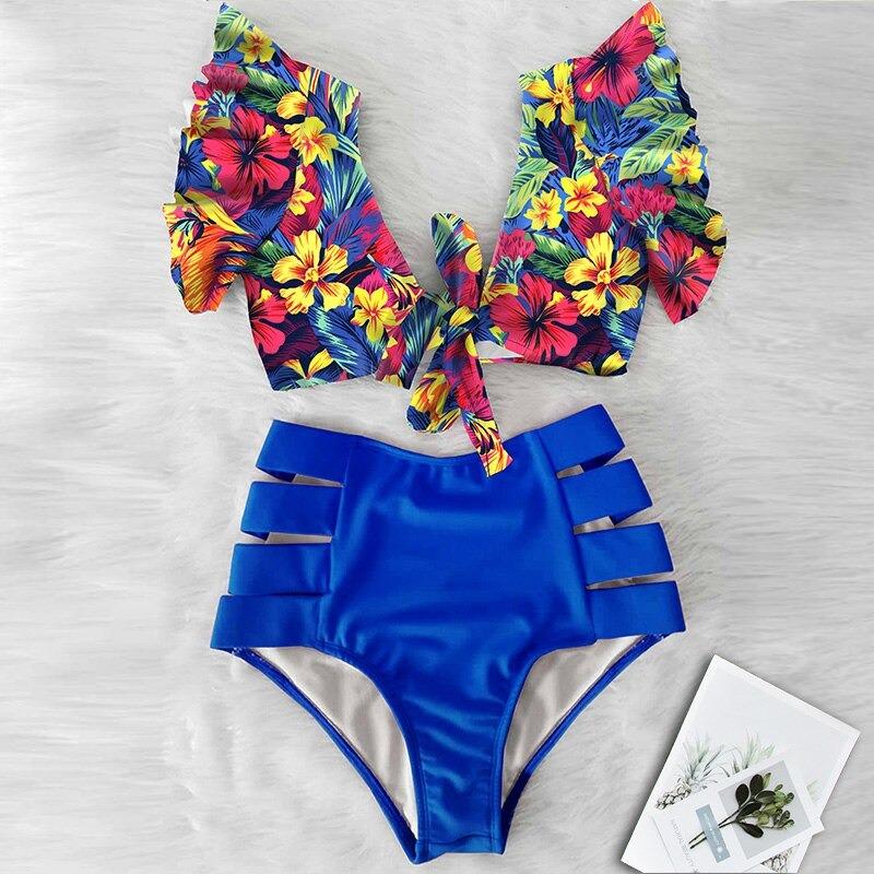 Fiona Women's Bikini Swimsuit | Floral Ruffled V-Neck, High-Waisted - Image 24