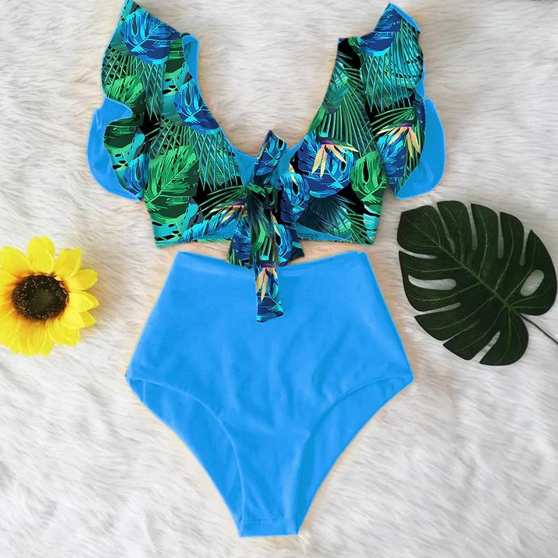 Fiona Women's Bikini Swimsuit | Floral Ruffled V-Neck, High-Waisted - Image 25