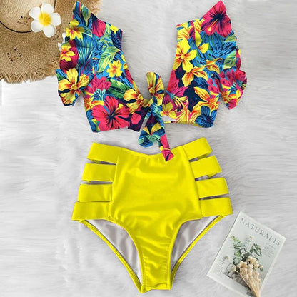 Fiona Women's Bikini Swimsuit | Floral Ruffled V-Neck, High-Waisted - Image 26