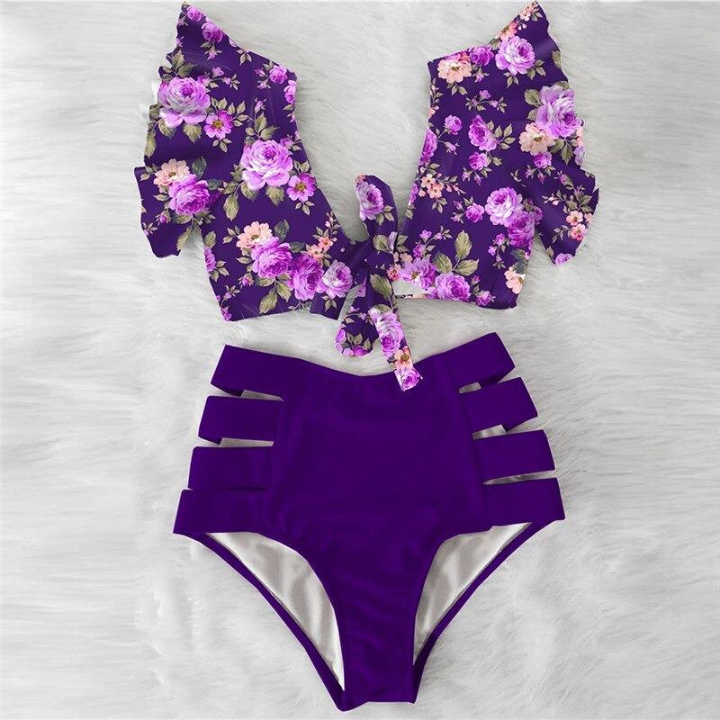 Fiona Women's Bikini Swimsuit | Floral Ruffled V-Neck, High-Waisted - Image 27