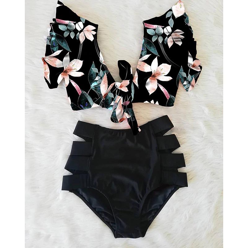 Fiona Women's Bikini Swimsuit | Floral Ruffled V-Neck, High-Waisted - Image 6