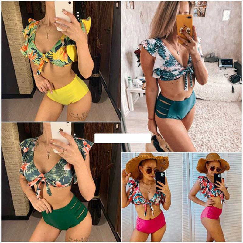 Fiona Women's Bikini Swimsuit | Floral Ruffled V-Neck, High-Waisted - Image 7
