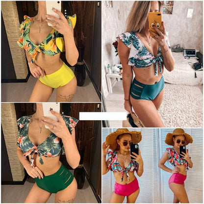Fiona Women's Bikini Swimsuit | Floral Ruffled V-Neck, High-Waisted - Image 7