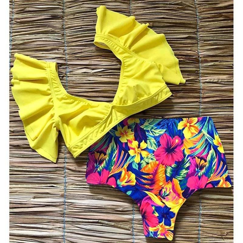 Fiona Women's Bikini Swimsuit | Floral Ruffled V-Neck, High-Waisted - Image 8