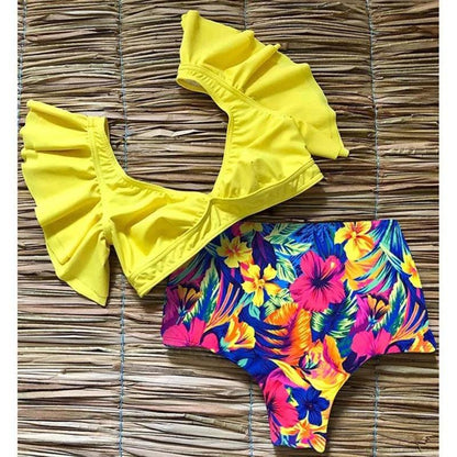Fiona Women's Bikini Swimsuit | Floral Ruffled V-Neck, High-Waisted - Image 8