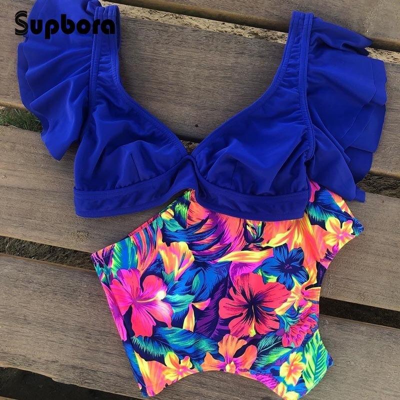 Fiona Women's Bikini Swimsuit | Floral Ruffled V-Neck, High-Waisted - Image 9