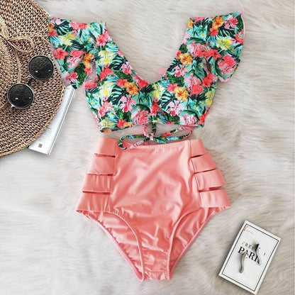 Fiona Women's Bikini Swimsuit | Floral Ruffled V-Neck, High-Waisted - Image 10