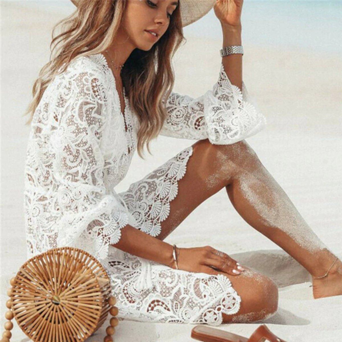 Fiona Women's Tunic Cover Up | Floral Lace Design, Lightweight Beach Cover Up