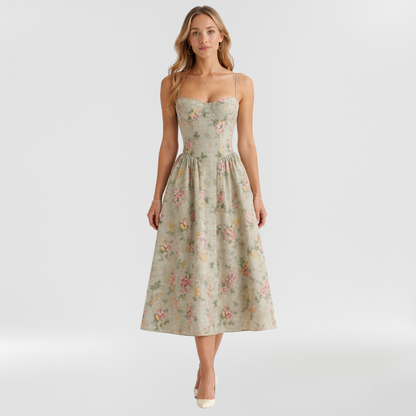 Women's Midi Dress Floral Corset Sleeveless Elegant Summer - 1