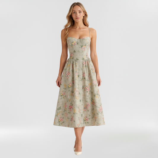 Women's Midi Dress Floral Corset Sleeveless Elegant Summer - 1