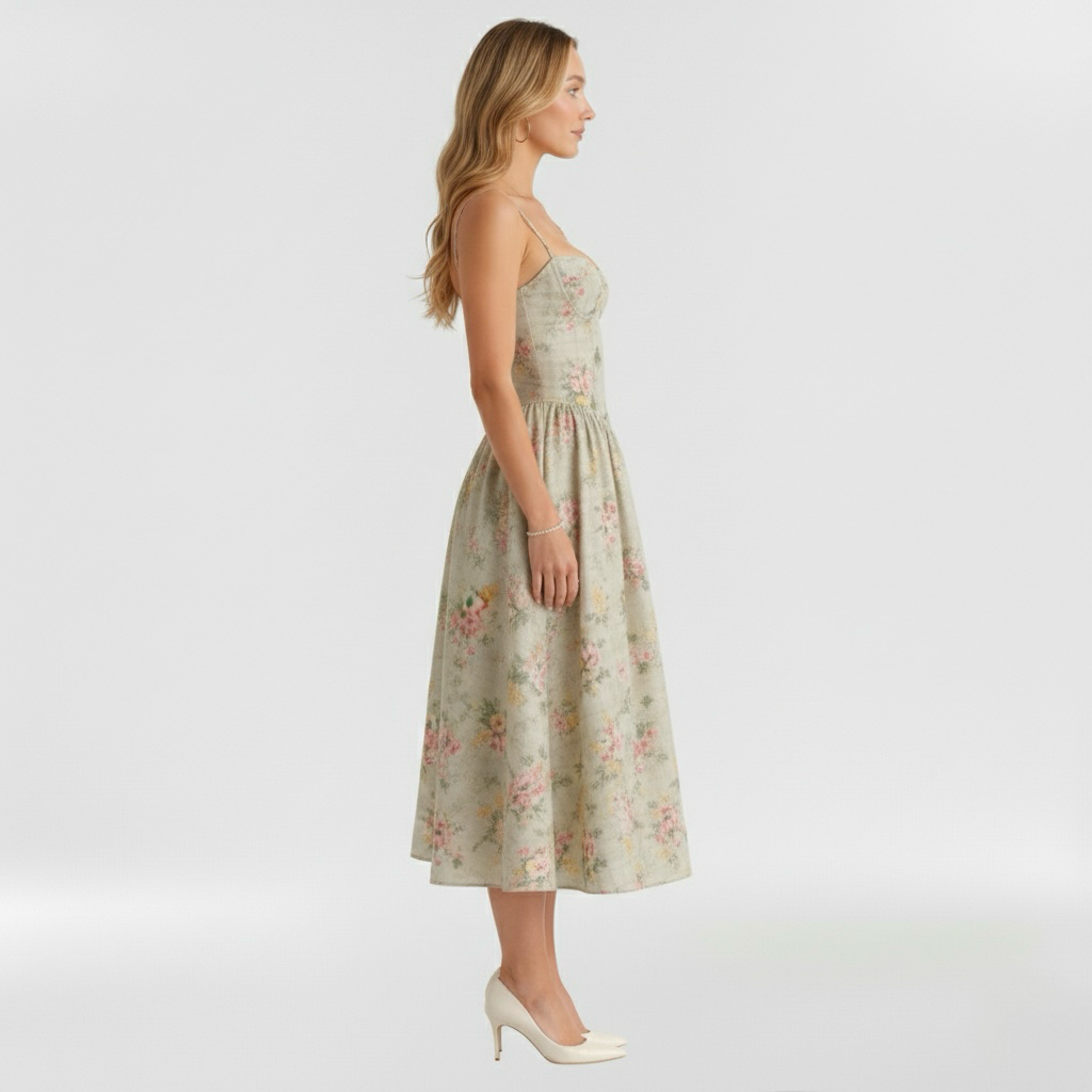 Women's Midi Dress Floral Corset Sleeveless Elegant Summer - 8