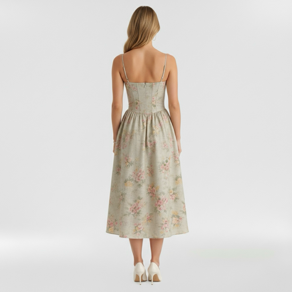 Women's Midi Dress Floral Corset Sleeveless Elegant Summer - 9
