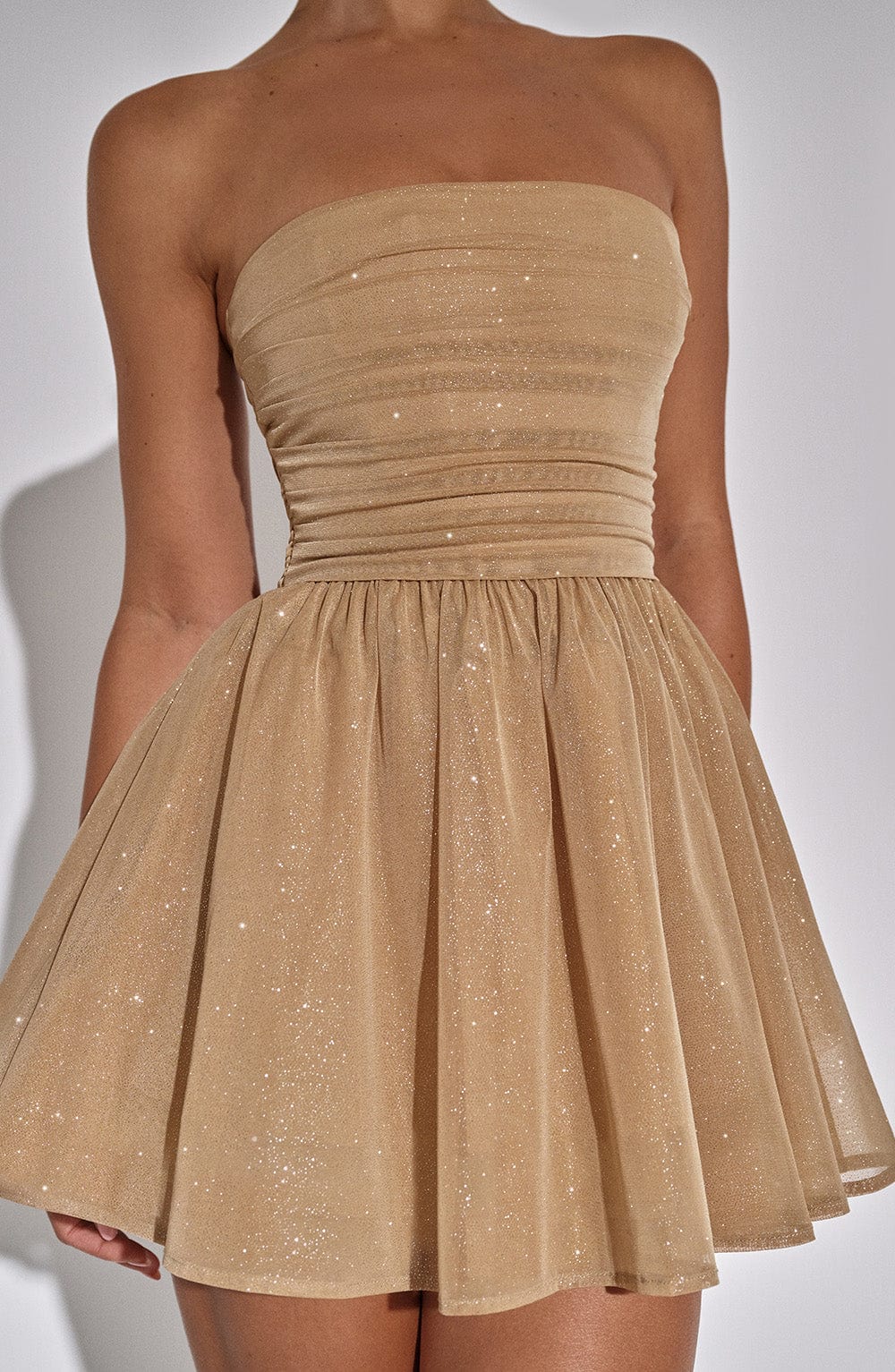 Women's Mini Dress Gold Sparkle Corset - 6