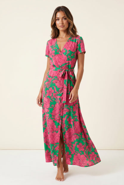 Women's Floral Wrap Dress Multicolor Lightweight Summer - 8