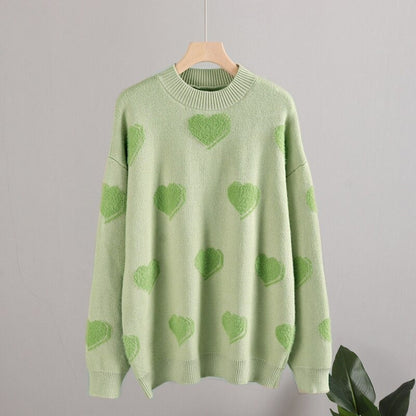 Fluffy Love Heart Pattern Knitted Loose Fit Sweaters 13
