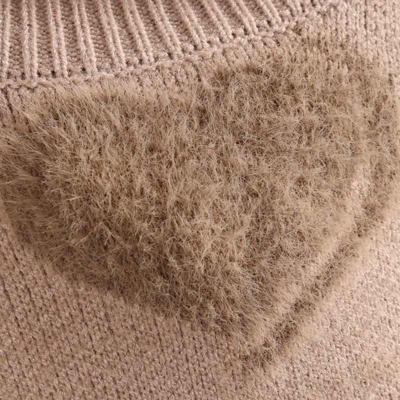 Fluffy Love Heart Pattern Knitted Loose Fit Sweaters 6
