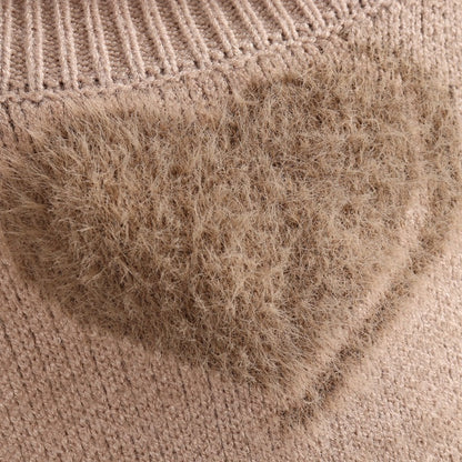 Fluffy Love Heart Pattern Knitted Loose Fit Sweaters 6