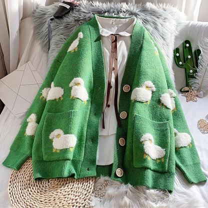 Fluffy Sheep Loose Knit Cardigan Sweater 2