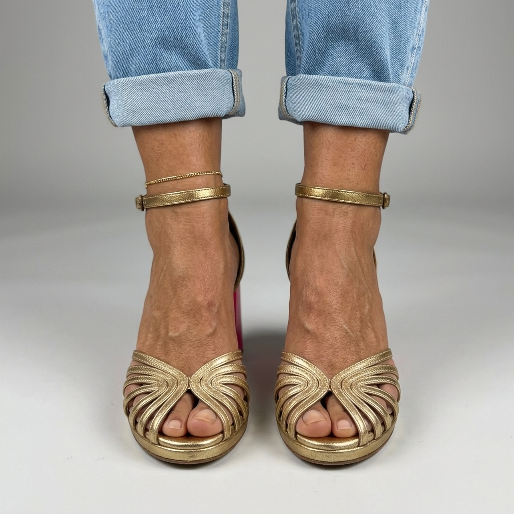 Women's Cushioned Open-Toe Ankle-Strap Heels – product view | Hensley London