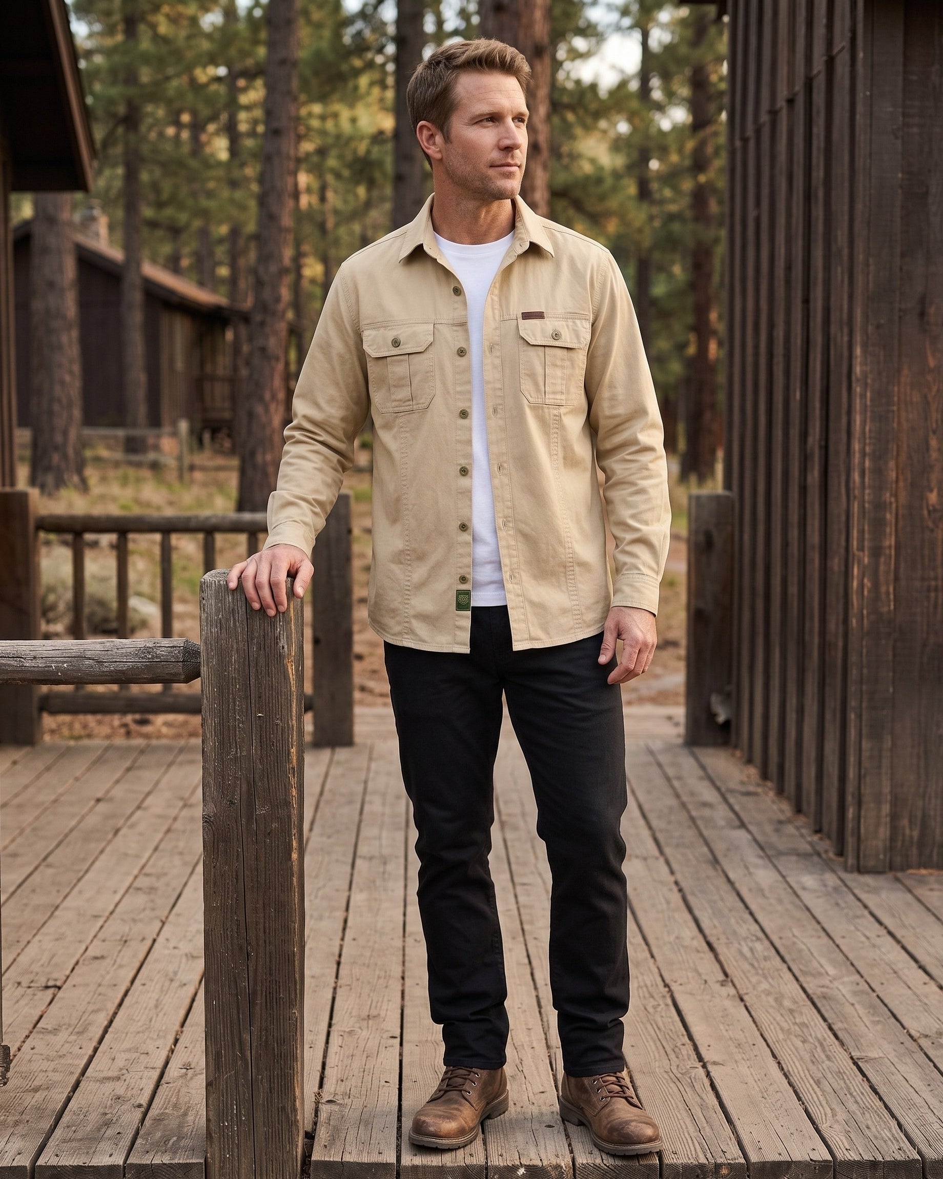 Men's Woven Cotton Shirt - studio view | Hensley London