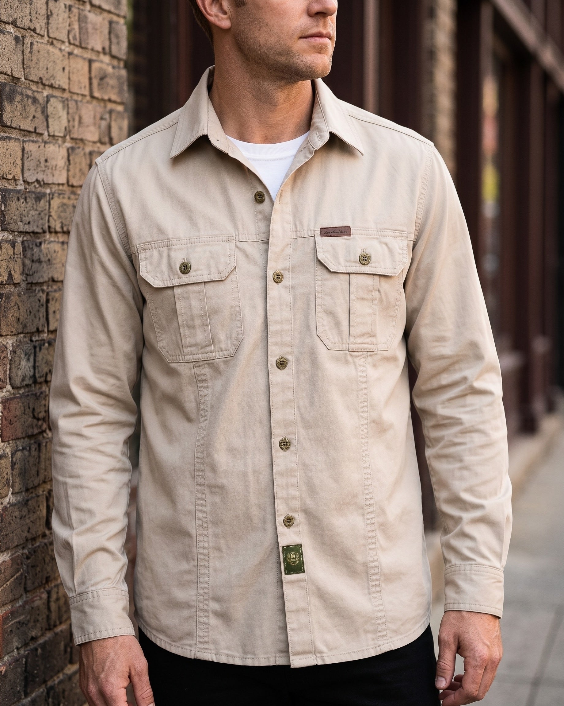 Men's Woven Cotton Shirt - close-up view | Hensley London