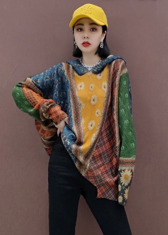 Women's Hooded Sweater Top Multicolor Knit - 2