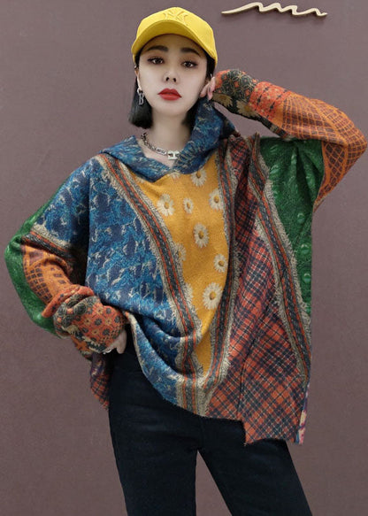 Women's Hooded Sweater Top Multicolor Knit - 3