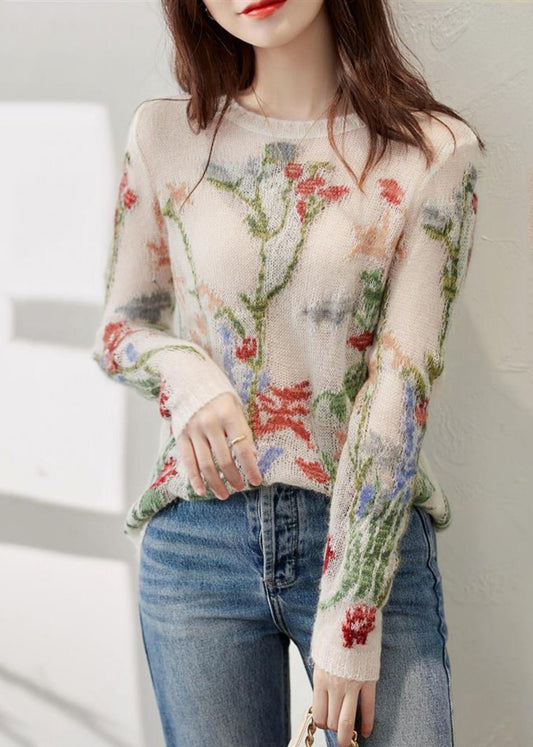 Women's Knit Sweater Floral O-Neck Spring Size M Soft Blend - 1