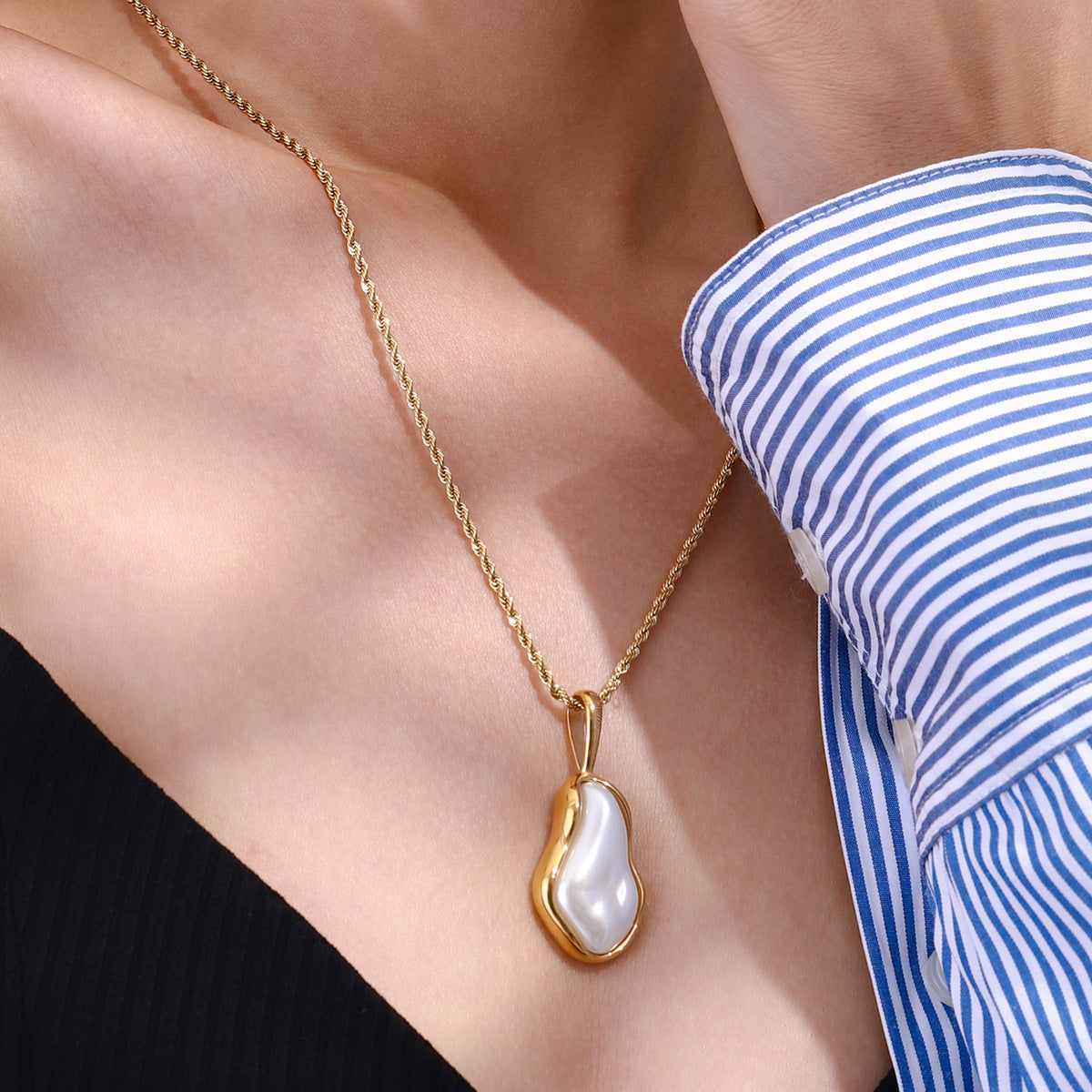 Freshwater Pearl Necklace for Women in Gold Setting – Waterproof, Hypoallergenic, 19-Inch Length, Elegant Coastal Jewelry 4