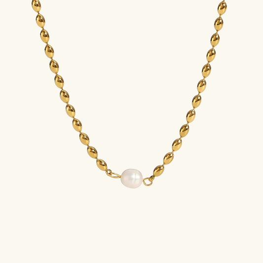 Freshwater Pearl Necklace with 18k Gold Plated Chain – Elegant Gold Necklace for Women, 16-Inch Length 0