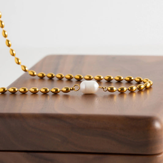 Freshwater Pearl Necklace with 18k Gold Plated Chain – Elegant Gold Necklace for Women, 16-Inch Length 1
