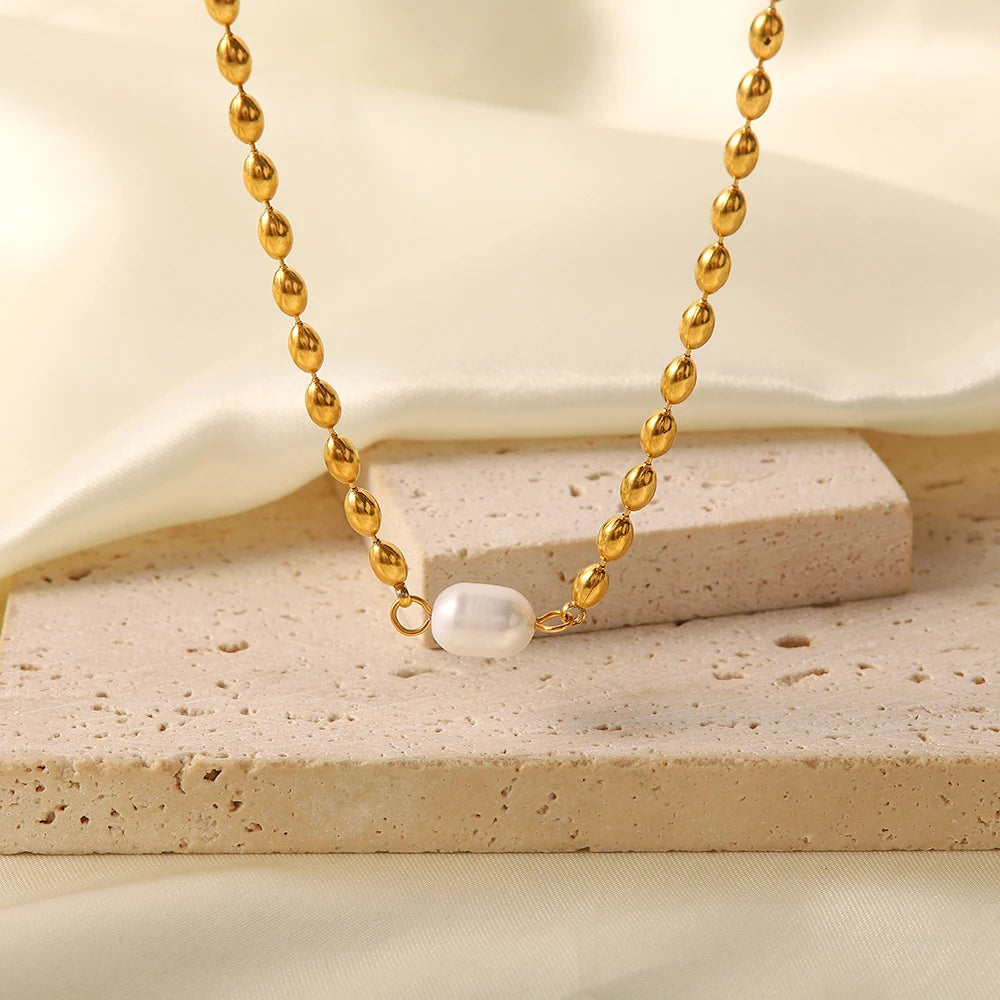 Freshwater Pearl Necklace with 18k Gold Plated Chain – Elegant Gold Necklace for Women, 16-Inch Length 2