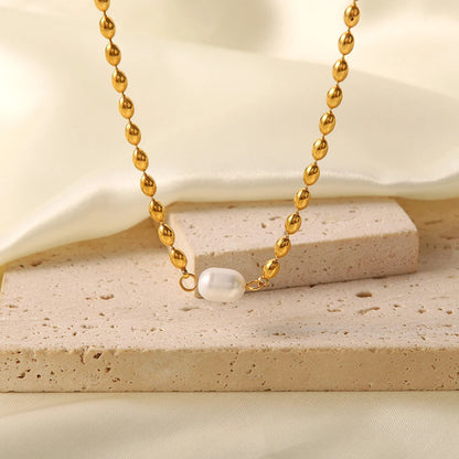 Freshwater Pearl Necklace with 18k Gold Plated Chain – Elegant Gold Necklace for Women, 16-Inch Length 2