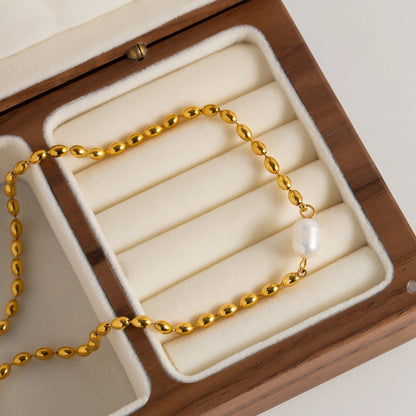 Freshwater Pearl Necklace with 18k Gold Plated Chain – Elegant Gold Necklace for Women, 16-Inch Length 3