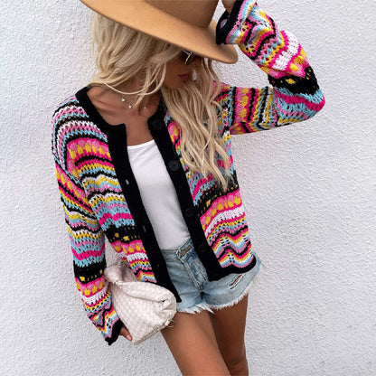 Fun Summer Crochet Style Hollow Out Long Sleeve Knit Cardigans 10