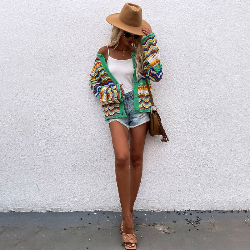 Fun Summer Crochet Style Hollow Out Long Sleeve Knit Cardigans 2